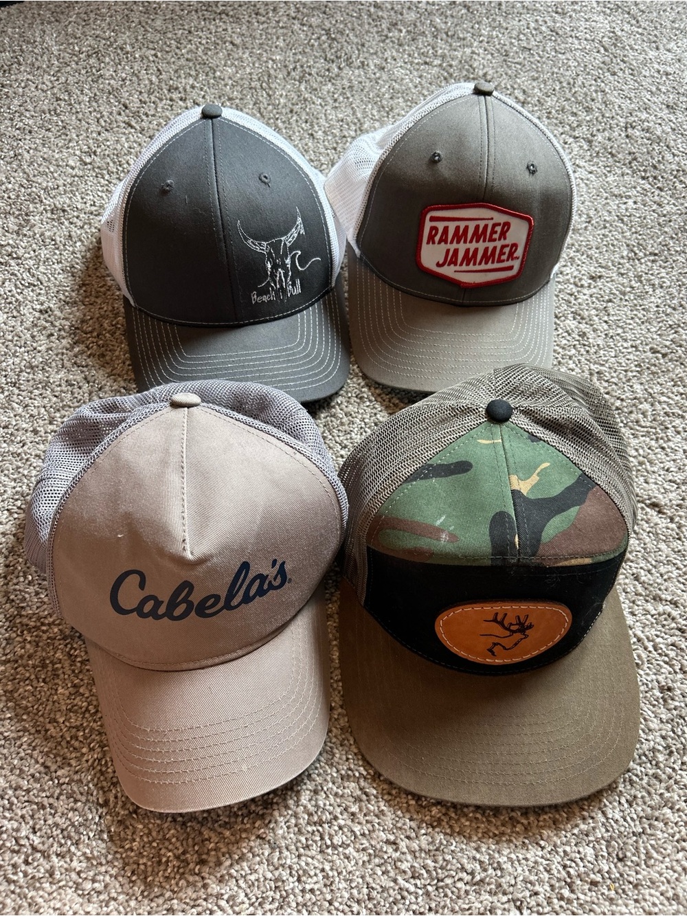 Mens Hat bundle Cabala’s, Ram Jammer, beach and bull Mesh Back Trucker Hats